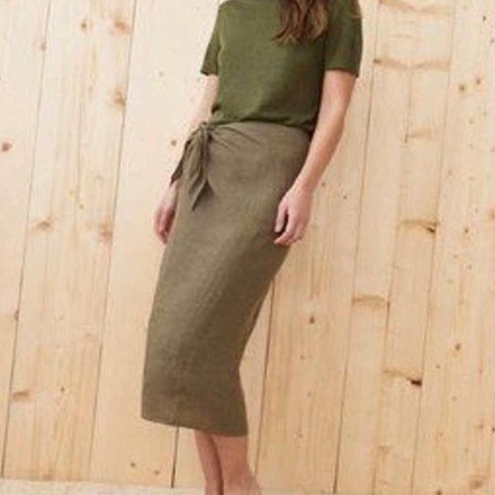Jenni Kayne Moss Green Linen Midi Tie Skirt S NWT Neutral Minimalist